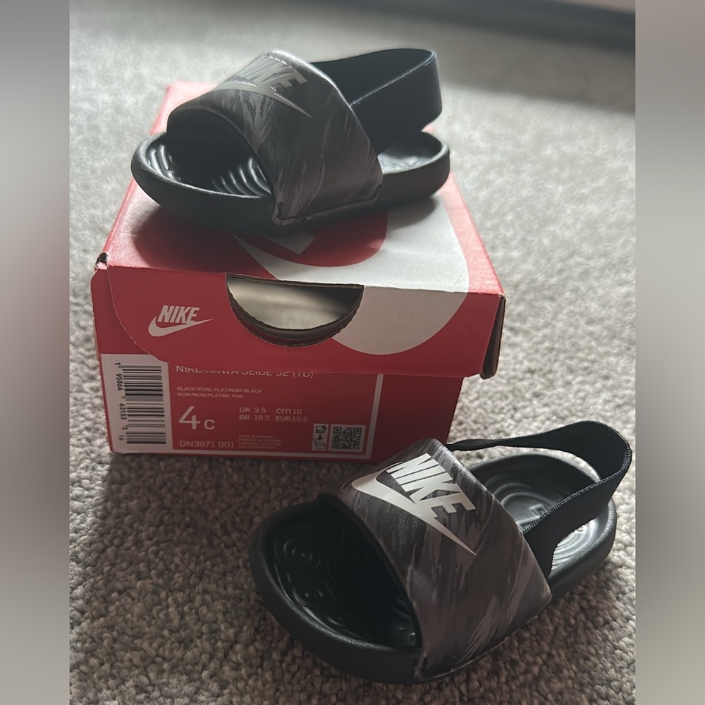 Nike Black and Gray Slide Sandals